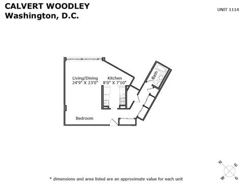 Floor plan for studio, 1 bath, 600 sqft